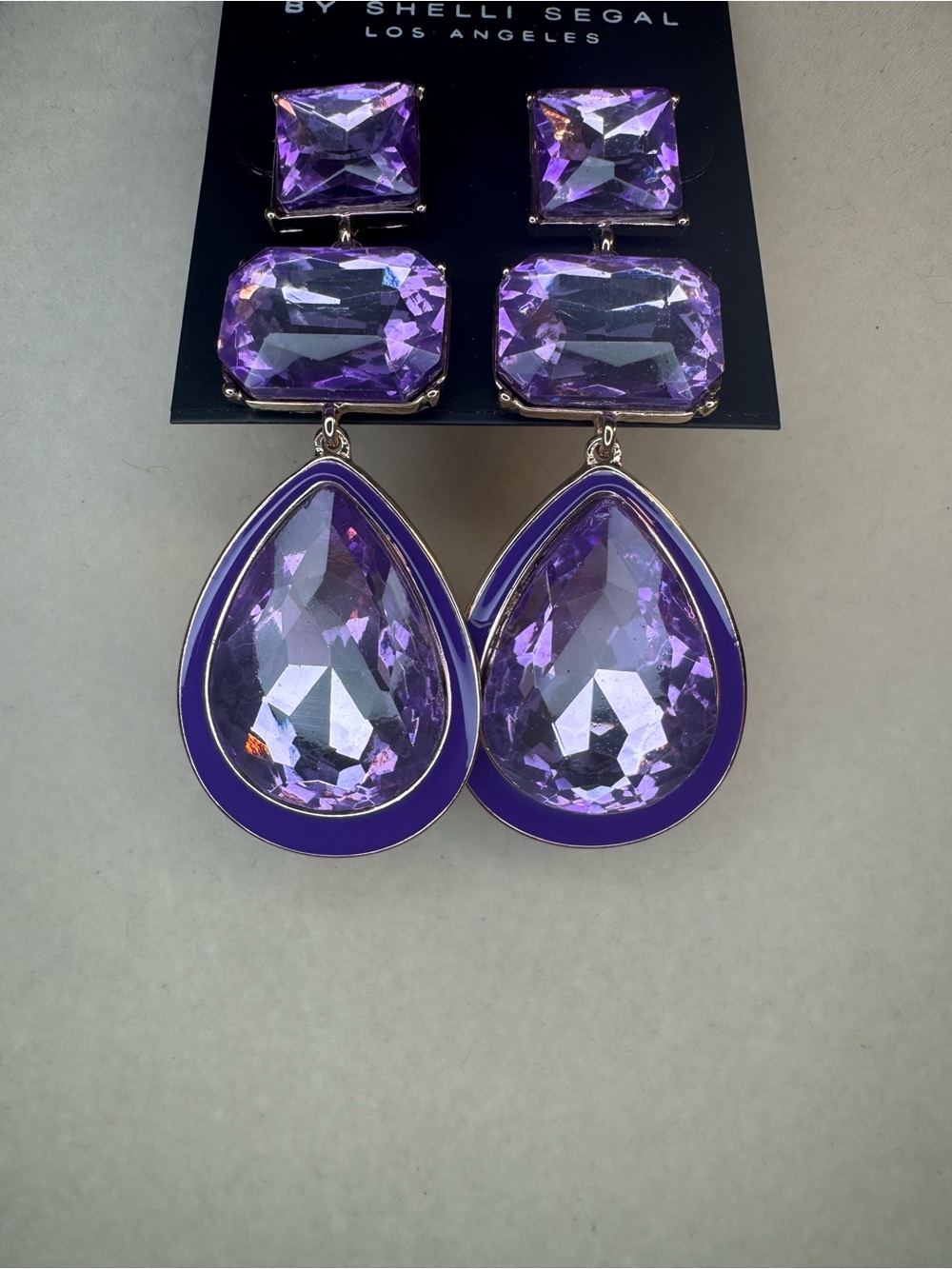 New Laundry By Shelli Segal Purple Faceted Teardrop Drop Earrings - Picture 2 of 3